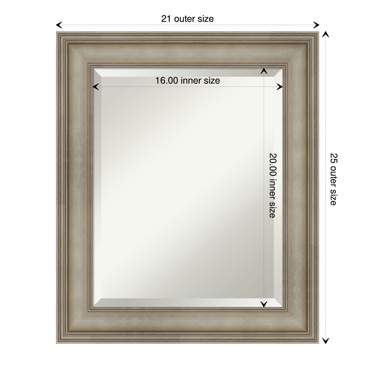 Beveled Wood Bathroom Wall Mirror, Mezzanine Antique Silver Narrow Frame